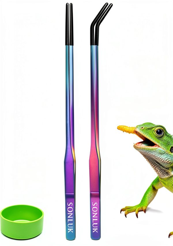 Stainless Steel Reptile Feeding Tongs sonluk 10.62" Colorful Set Bowl-0