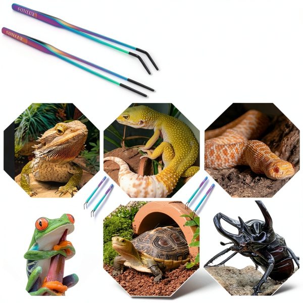 Stainless Steel Reptile Feeding Tongs sonluk 10.62" Colorful Set Bowl-6