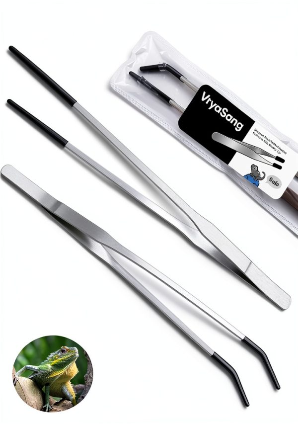 VraySang 10.6 inch Steel Reptile Feeding Tongs Straight Curved Pair-0