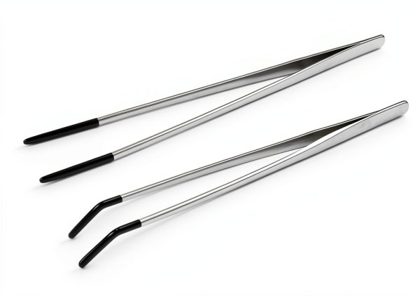 2 Pack Extra Long Stainless Steel Reptile Feeding Tongs with Rubber Tip - 10.6" Straight And Curved Long Tweezers for Aquariums, Feeder for Beard Dragons, Lizard and Snakes (Silver)-1
