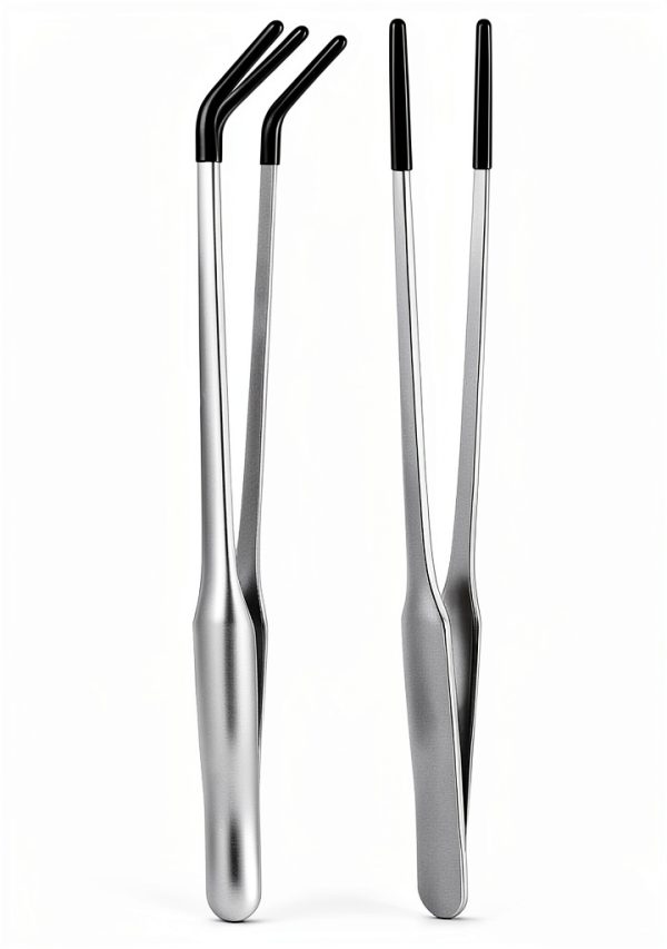 2 Pack Extra Long Stainless Steel Reptile Feeding Tongs with Rubber Tip - 10.6" Straight And Curved Long Tweezers for Aquariums, Feeder for Beard Dragons, Lizard and Snakes (Silver)-2